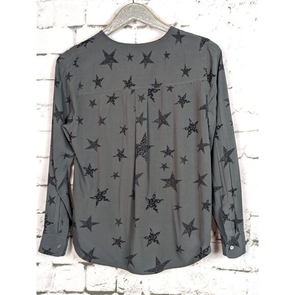 RAILS "Hillary" Top in Charcoal Cheetah Stars Faux Wrap Rayon LS Size Medium - Picture 3 of 6